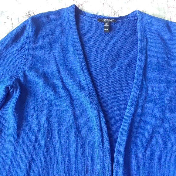 Eileen Fisher Linen + Cotton Royal Blue Cardigan - Picture 5 of 9